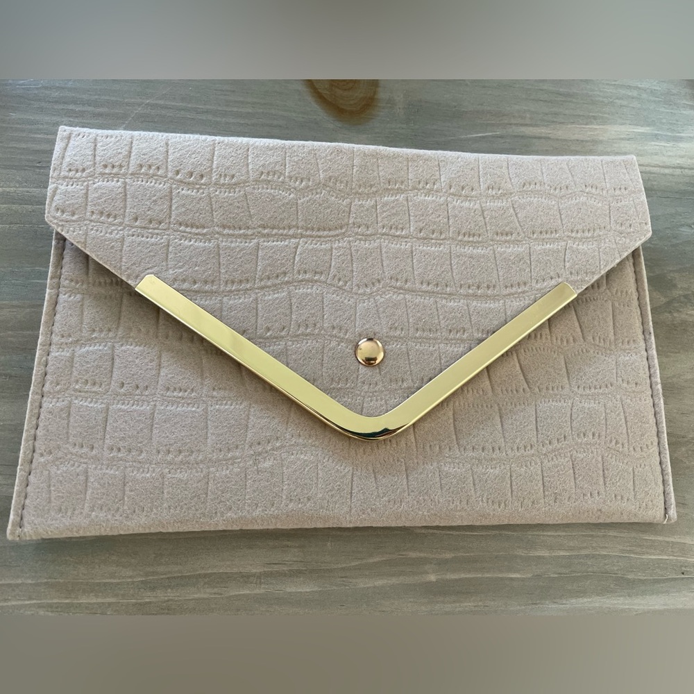 NEW Tan Clutch w/ Gold Trim & Magnet Closure - Soft Material